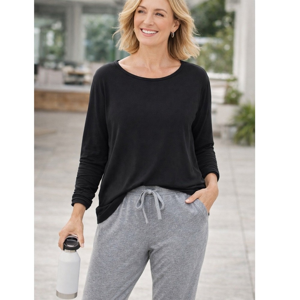 Chico's Black Long Sleeve Modal Spandex Knit Top Tunic Size 3/XL Casual Basic
